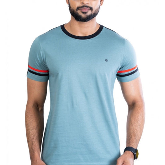 Men's Casual Cotton Printed Round Neck Half Sleeve T-Shirt (Grey)