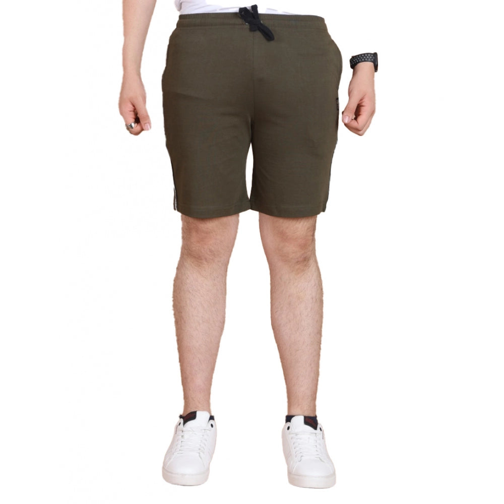 Men's Casual Cotton Striped Above knee Shorts (Olive)