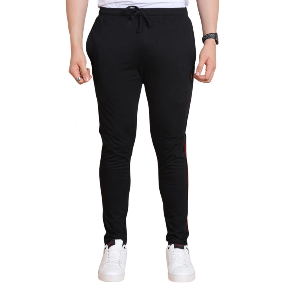 Men's Casual Cotton Striped Full Length Track Pant (Black)