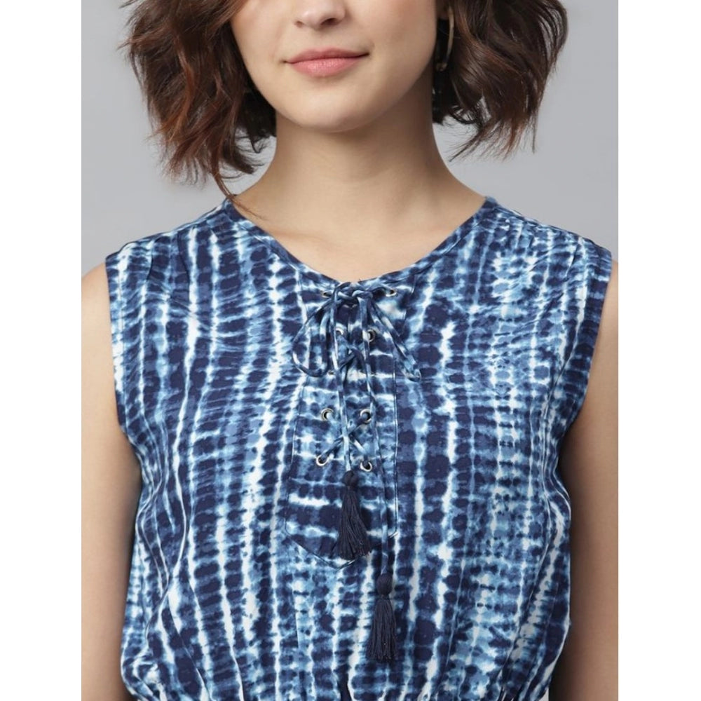 Women's Rayon Tie &amp; Dye Sleeveless Above Knee Dress (Blue)