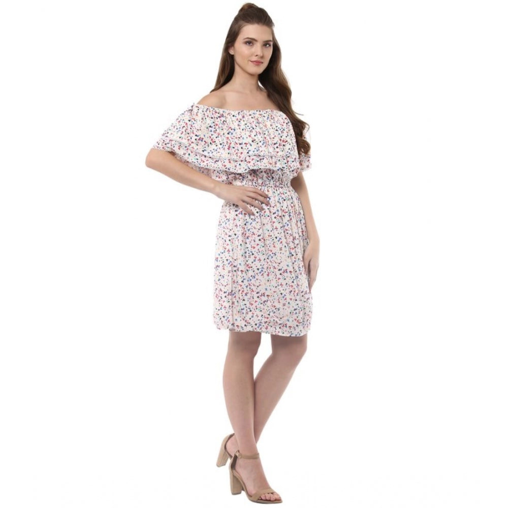 Women's Rayon Floral Half Sleeve Above Knee Dress (Multicolor)