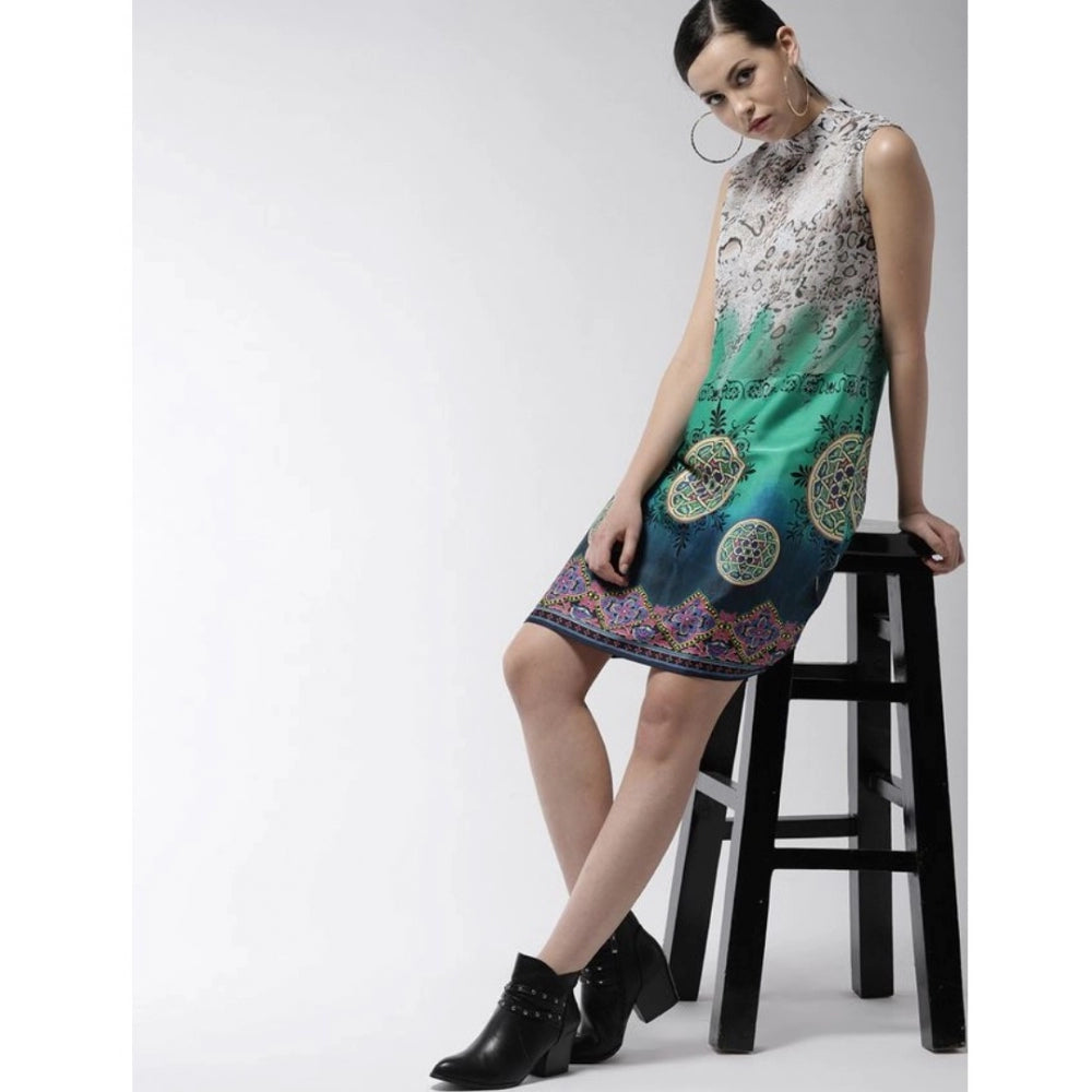 Women's Polyester Printed Sleeveless Above Knee Dress (Multicolor)