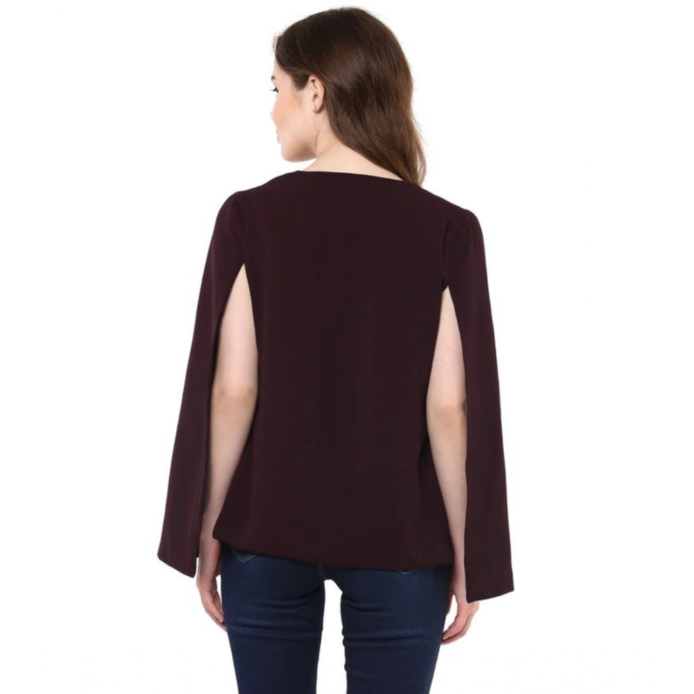 Women's Polyester Solid Cape Sleeve Blazer (Wine)