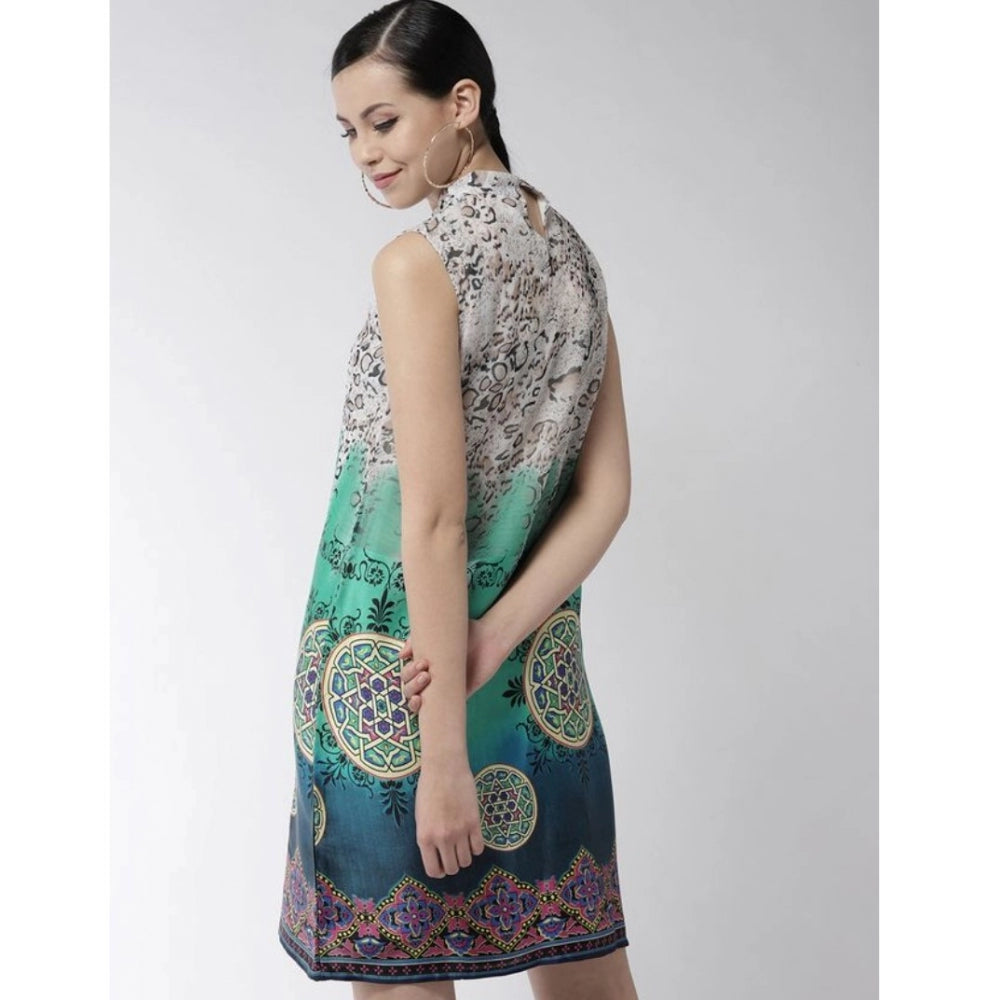 Women's Polyester Printed Sleeveless Above Knee Dress (Multicolor)