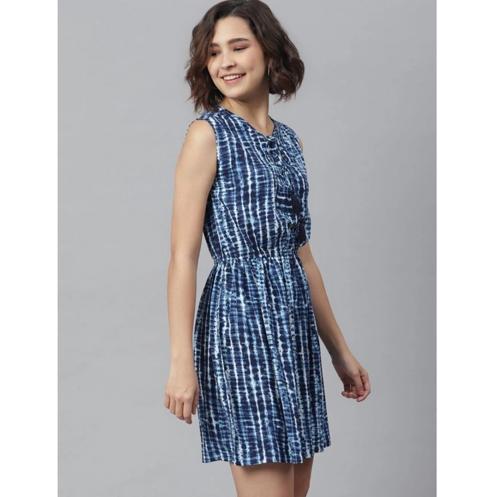 Women's Rayon Tie &amp; Dye Sleeveless Above Knee Dress (Blue)