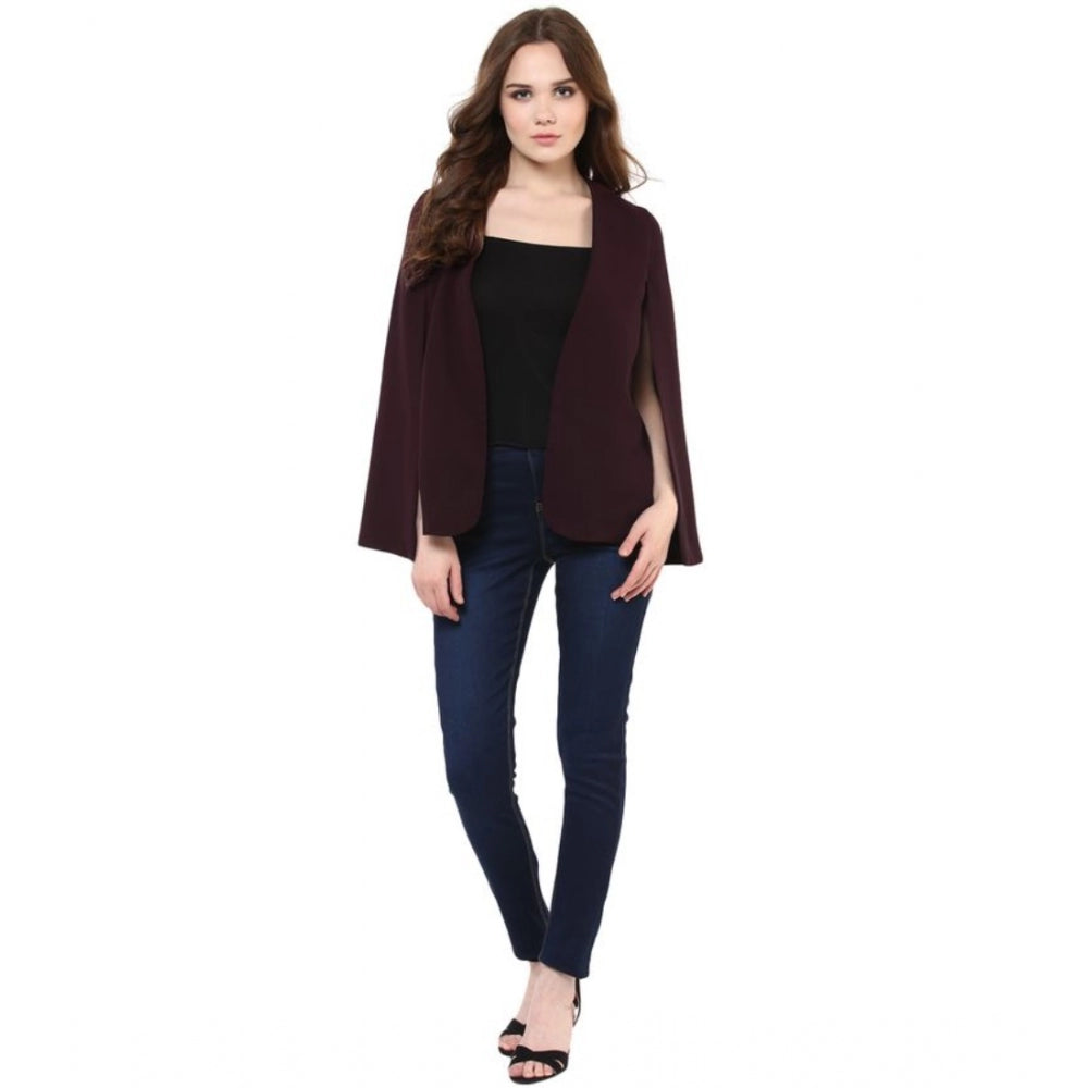 Women's Polyester Solid Cape Sleeve Blazer (Wine)