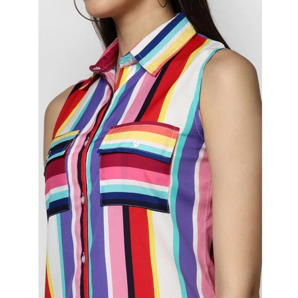 Women's Polyester Striped Sleeveless Calf-length Dress (Multicolor)