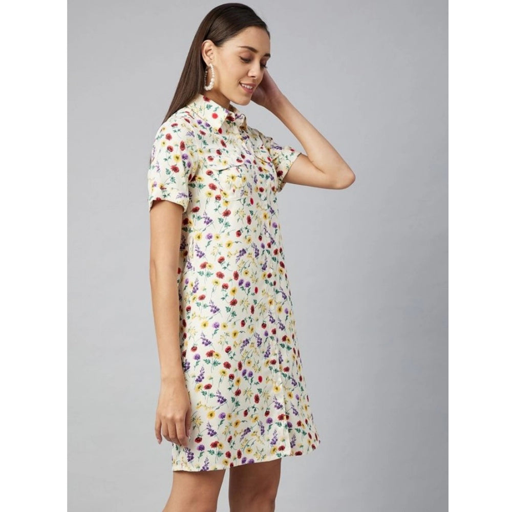 Women's Polyester Floral Short Sleeve Above Knee Dress (Multicolor)