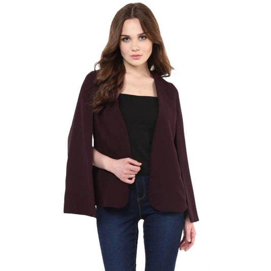 Women's Polyester Solid Cape Sleeve Blazer (Wine)