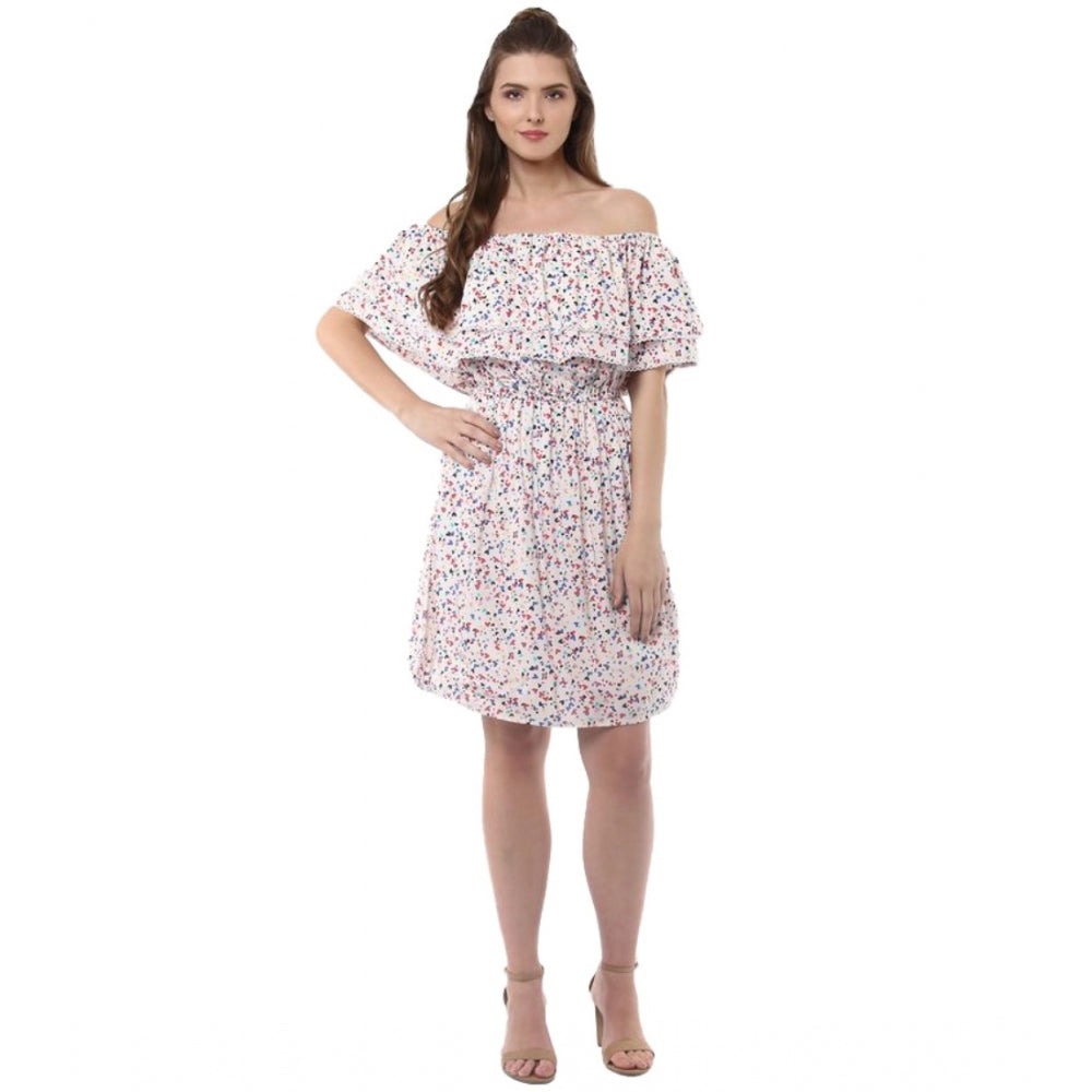 Women's Rayon Floral Half Sleeve Above Knee Dress (Multicolor)