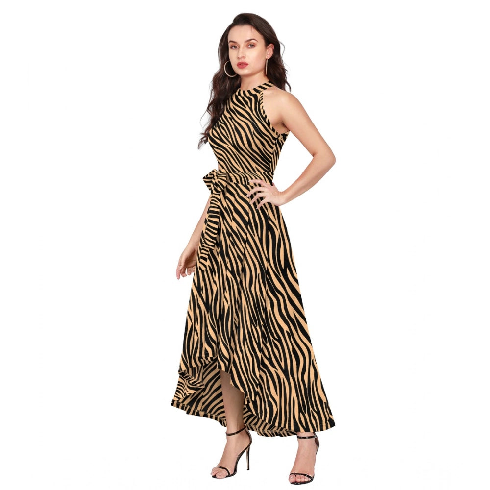 Women's Polyester Zebra Pattern Halter Neck Sleeveless Dress (Yellow)