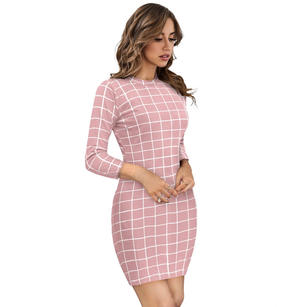 Women's Polyester Solid High Neck Full Sleeve Dress (Peach)