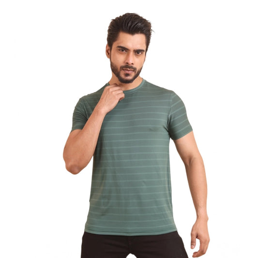 Men's Casual Nylon Solid Half Sleeve Round Neck T-Shirt (Green)