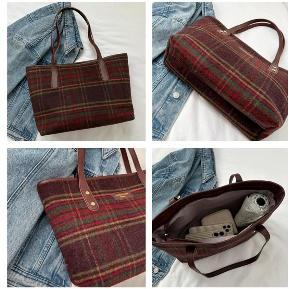 Women's Woolen  Medium Shoulder Zipper Handbag (Red)