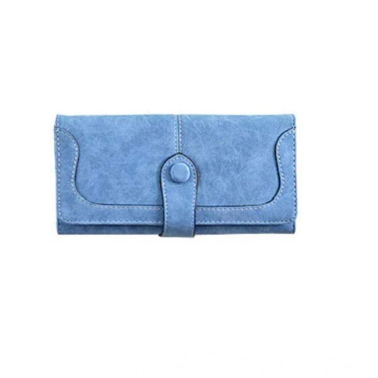 Women's Faux Leather Medium Snap Button Wallet (Blue)