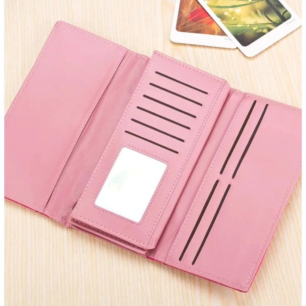 Women's Faux Leather Medium Snap Button Wallet (Red)