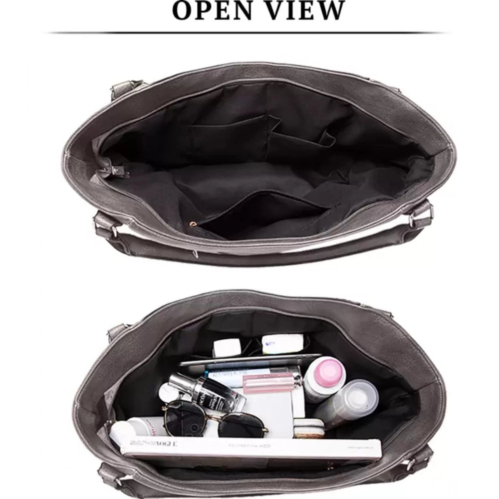 Women's PU Leather Large Shoulder Zipper Handbag (Grey)