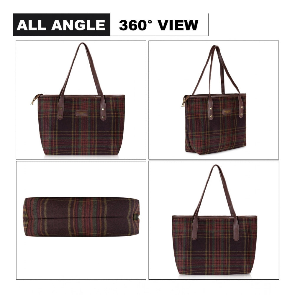 Women's Woolen  Medium Shoulder Zipper Handbag (Red)