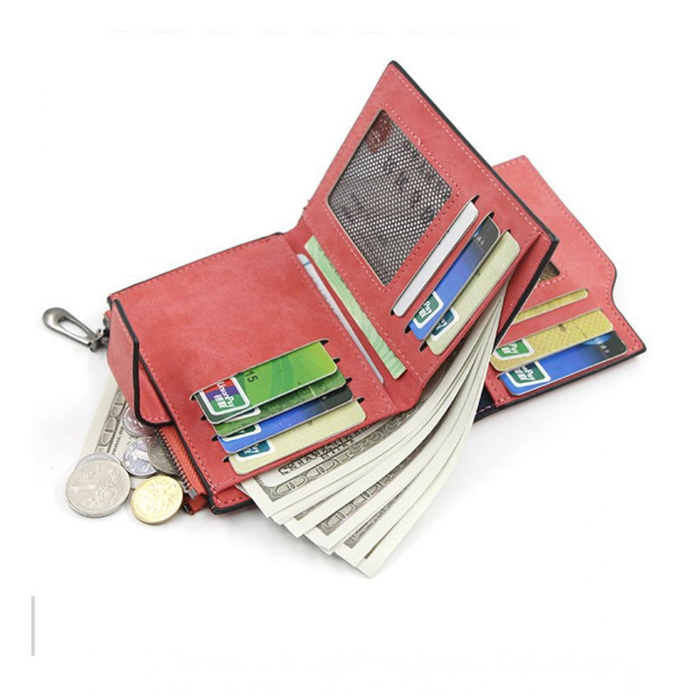 Women's Vegan Leather Small Zipper Wallet (Brown )