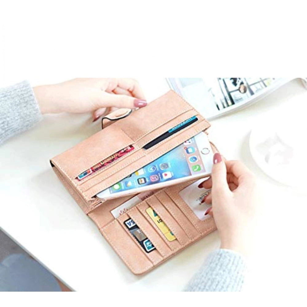 Women's Faux Leather Medium Snap Button Wallet (Green)