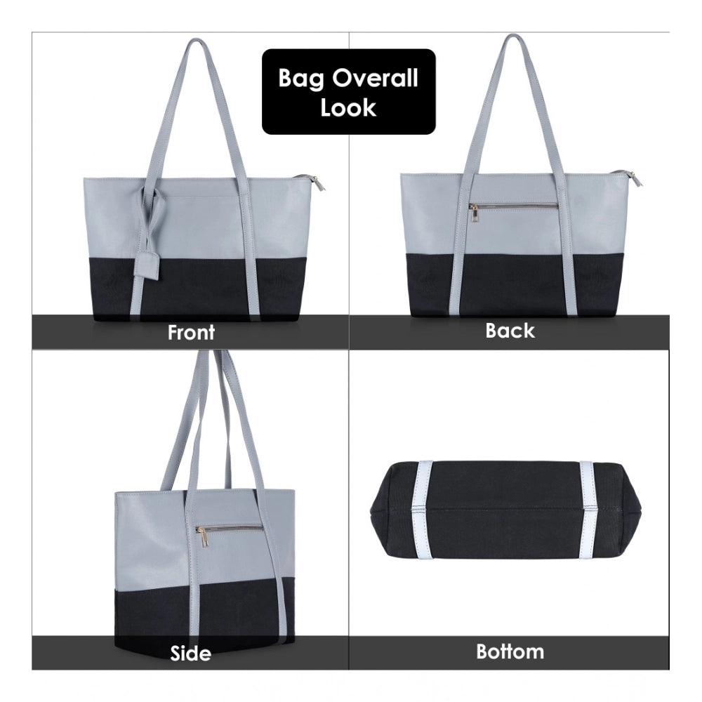 Women's Faux Leather Large Shoulder Zipper Handbag (Light Blue)