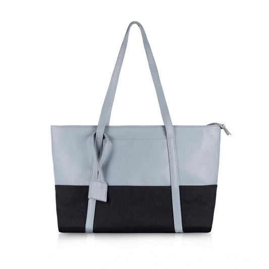 Women's Faux Leather Large Shoulder Zipper Handbag (Light Blue)