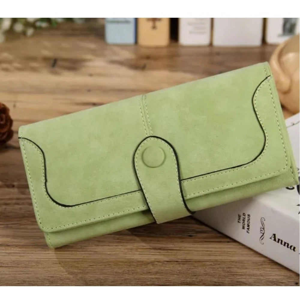 Women's Faux Leather Medium Snap Button Wallet (Green)