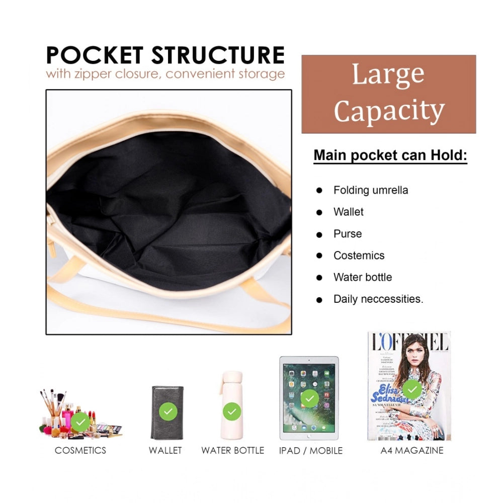 Women's Canvas Medium Shoulder Zipper Handbag (White)