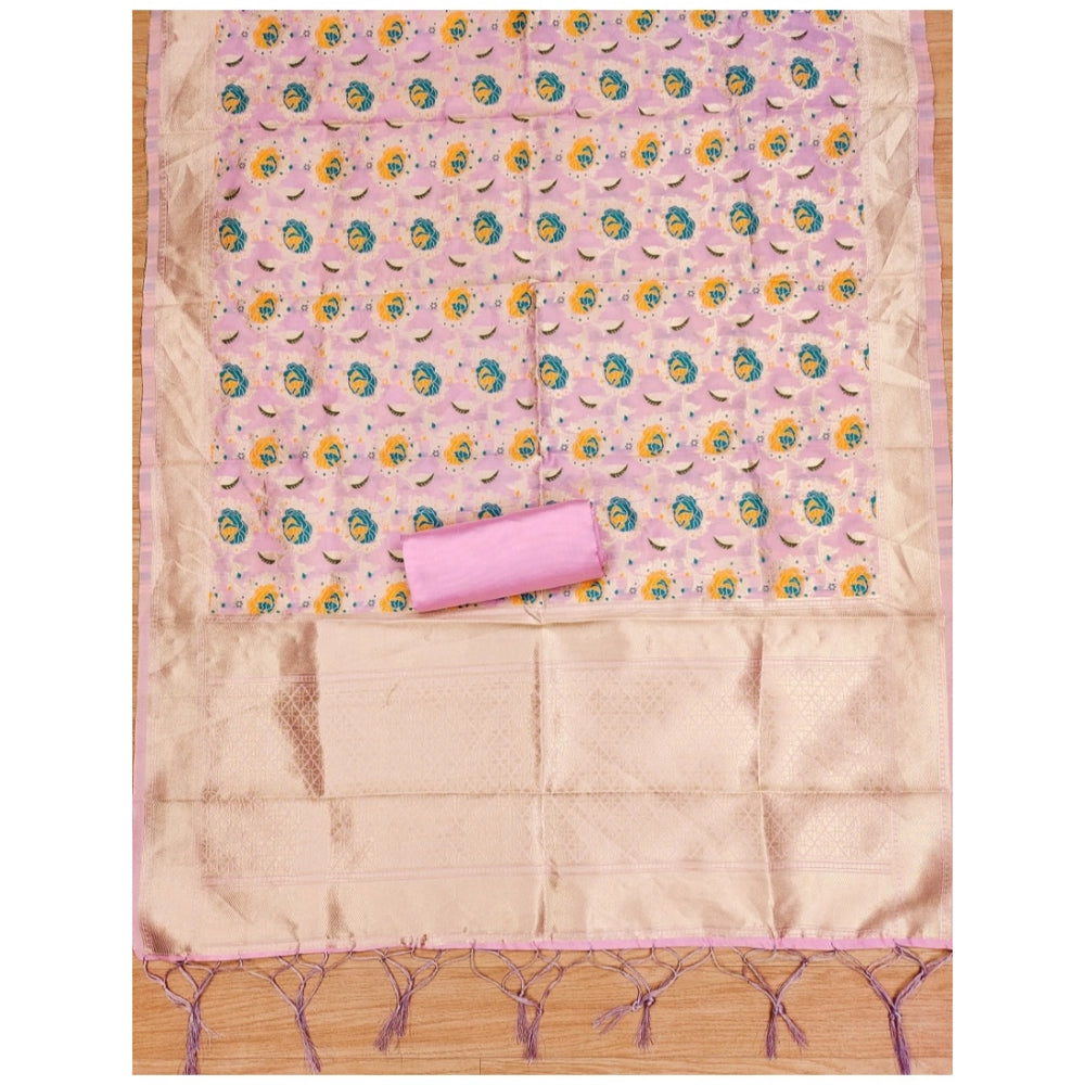 Women's Banarasi Silk Printed Unstitched Salwar Suit Material With Dupatta (Pink, 3Mtrs)