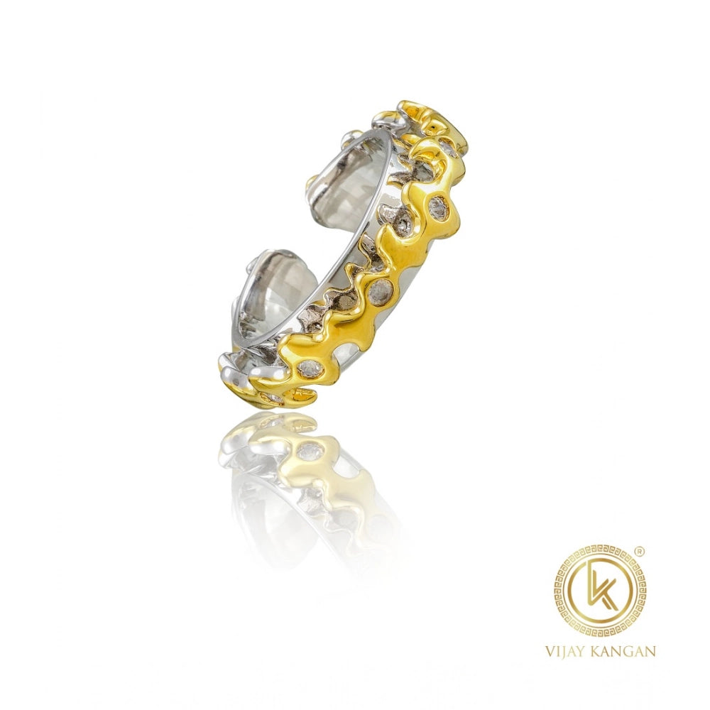 Stainless Steel Double Tone High-Quality Freesize Ring (Silver Plated)