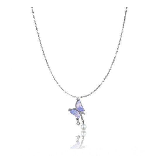 Women's Stainless Steel Butterfly Dailywear Pendent Delicate Chain (Silver Plated)