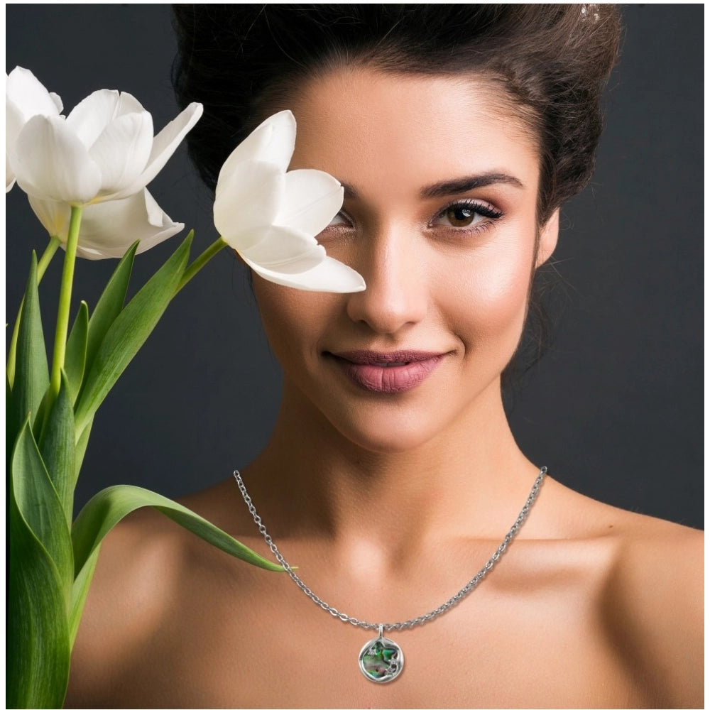 Women's Stainless Steel Galaxy Pendent Delicate Chain (Silver Plated)