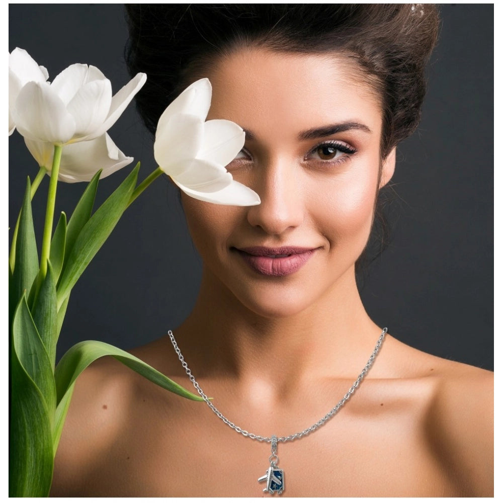 Women's Stainless Steel Airplane Design Pendent Delicate Chain (Silver Plated)