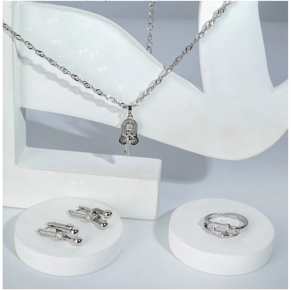 Women's Stainless Steel Unique Design Silverpolish Combo Jewelry (Silver Plated)