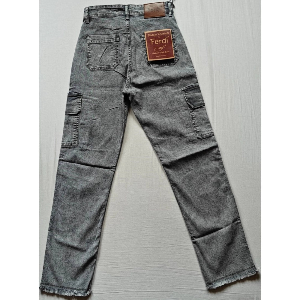 Women's Cotton Blended Solid Cargo Straight Fit (Grey)