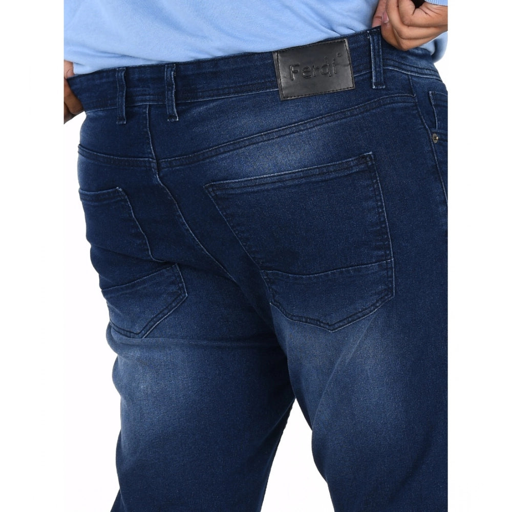 Men's Cotton Blended Solid Plus Size Jeans (Dark Blue)