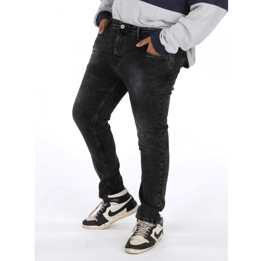 Men's Cotton Blended Solid Plus Size Jeans (Grey)