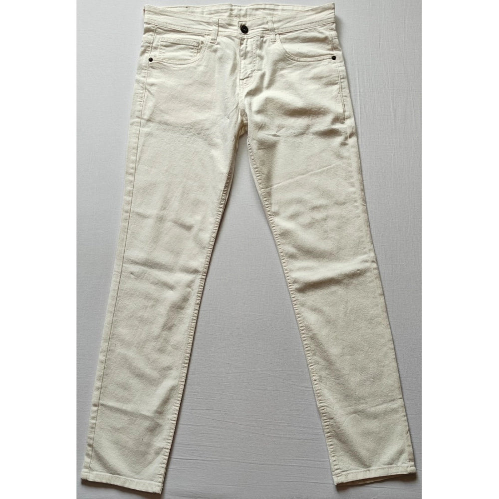 Men's Cotton Blended Solid Classic Fit Jeans (Beige)