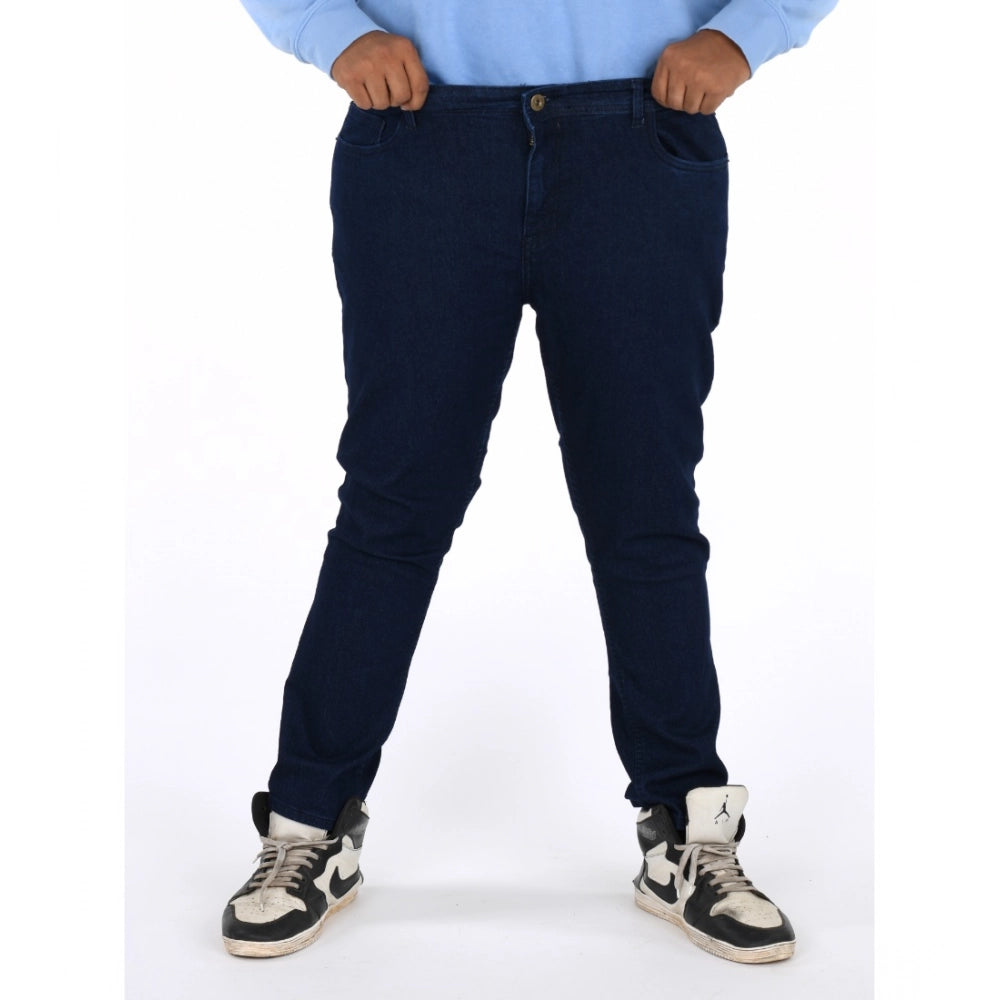 Men's Cotton Blended Solid Plus Size Jeans (Dark Blue)