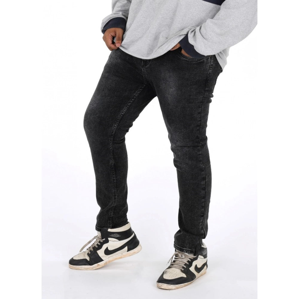 Men's Cotton Blended Solid Plus Size Jeans (Grey)