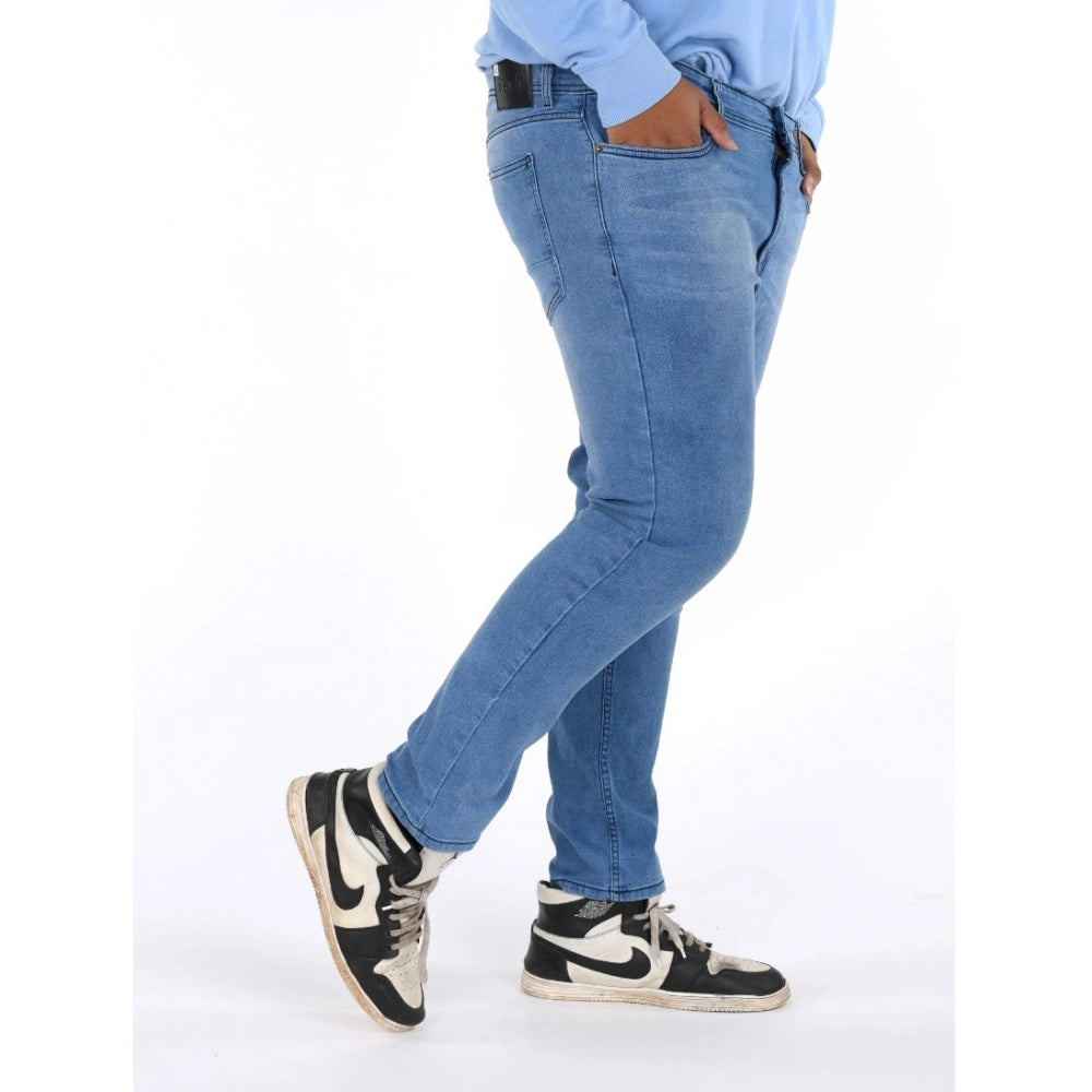 Men's Cotton Blended Solid Plus Size Jeans (Blue)
