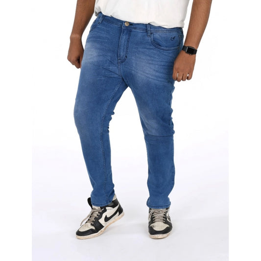 Men's Cotton Blended Solid Plus Size Jeans (Blue)