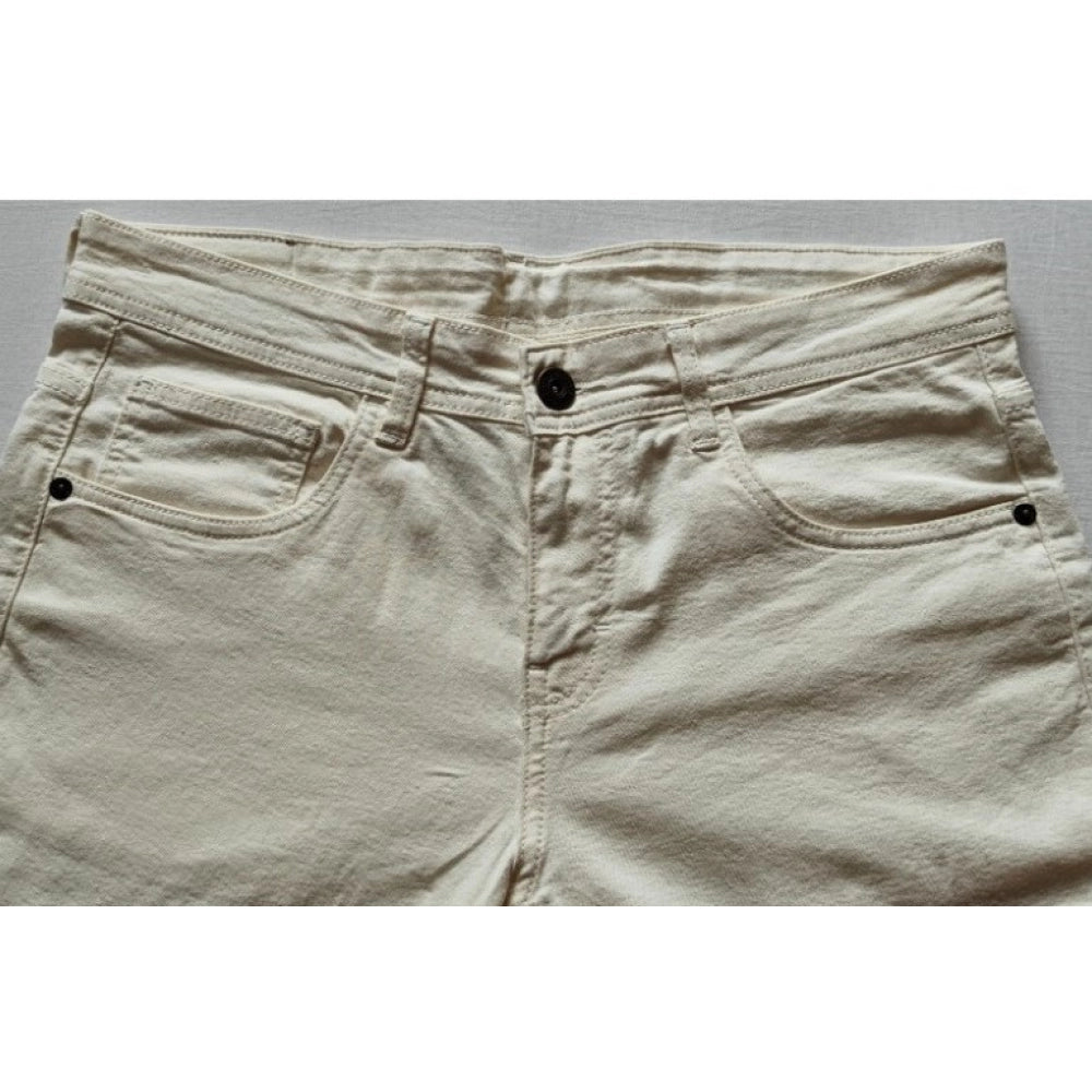 Men's Cotton Blended Solid Classic Fit Jeans (Beige)