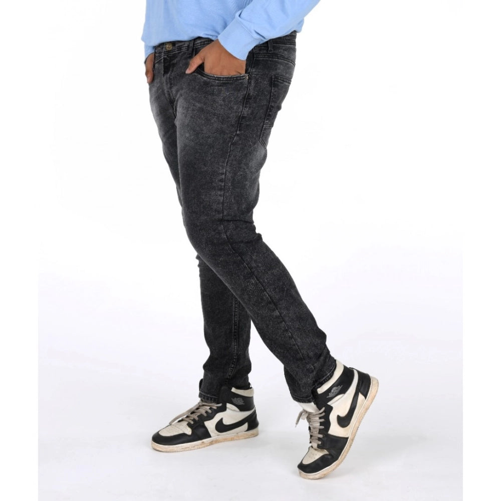 Men's Cotton Blended Solid Plus Size Jeans (Grey)