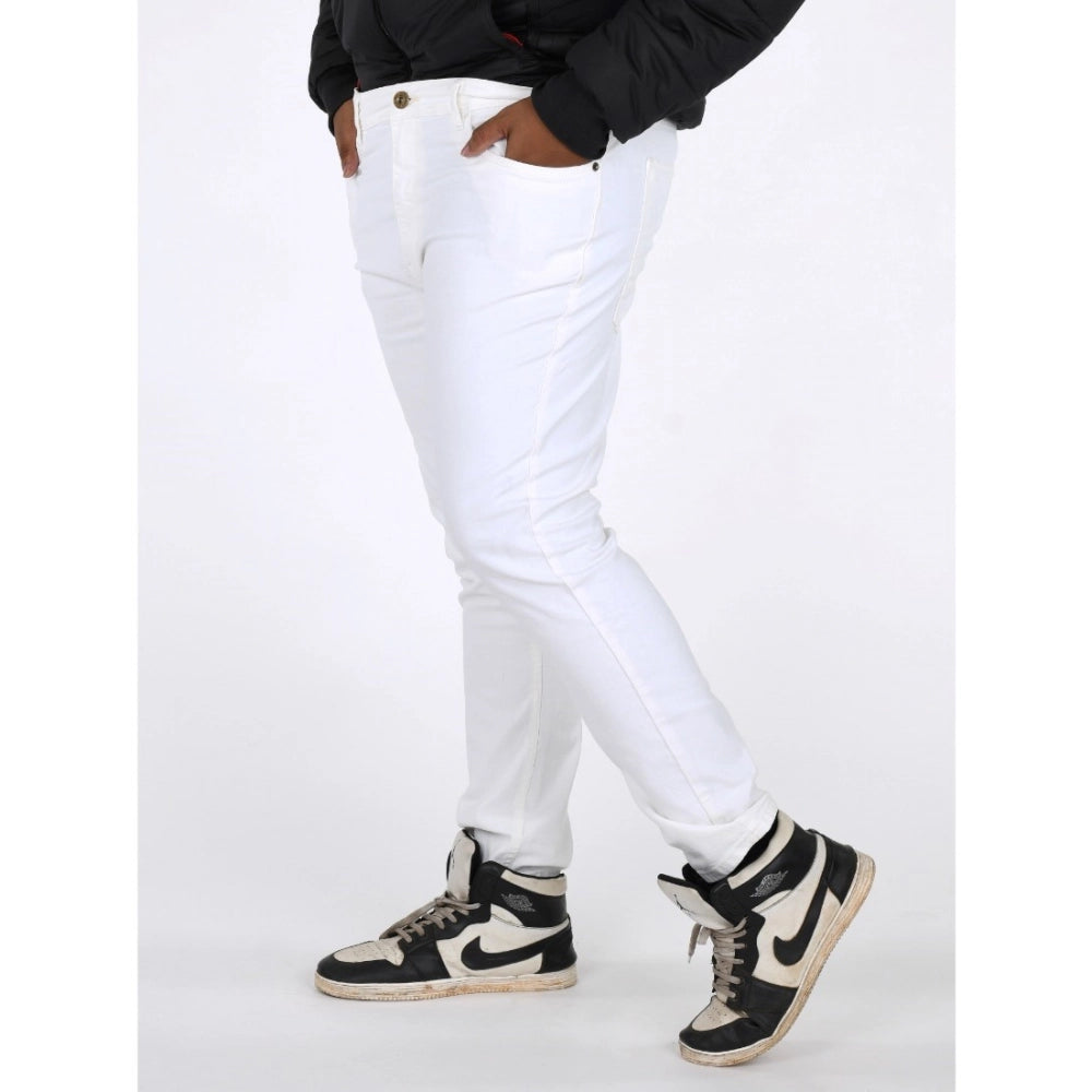 Men's Cotton Blended Solid Plus Size Jeans (White)