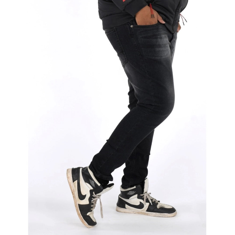 Men's Cotton Blended Solid Plus Size Jeans (Black)