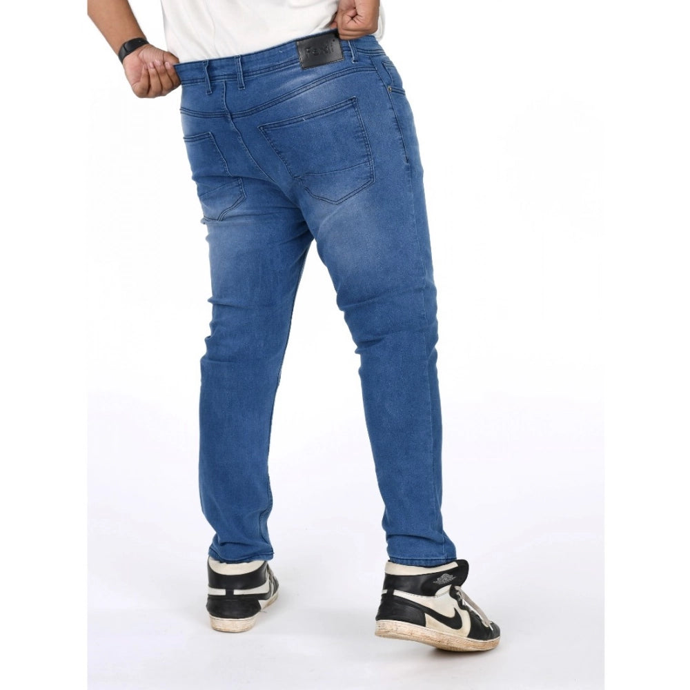 Men's Cotton Blended Solid Plus Size Jeans (Blue)