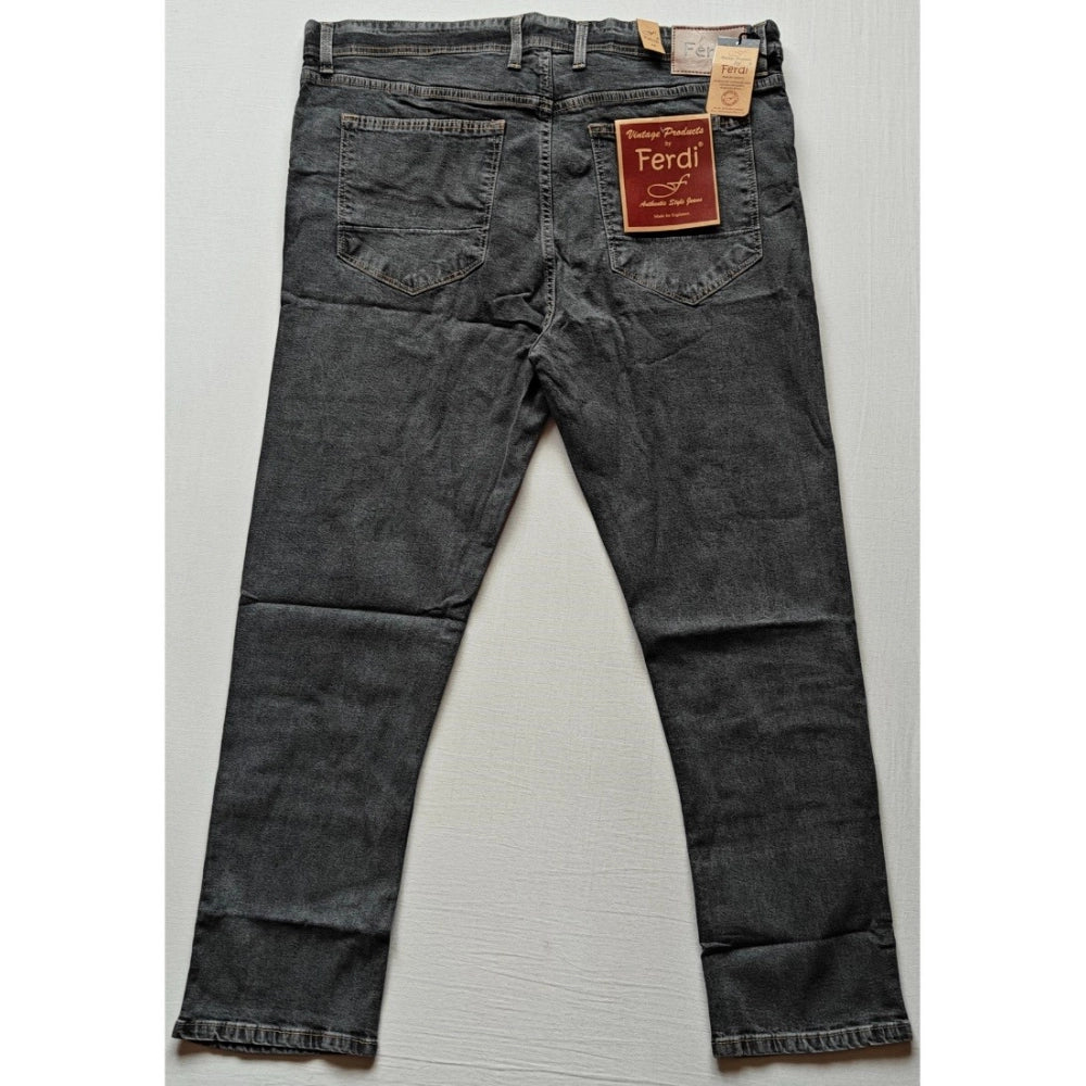 Men's Cotton Blended Solid Plus Size Jeans (Dark Grey)
