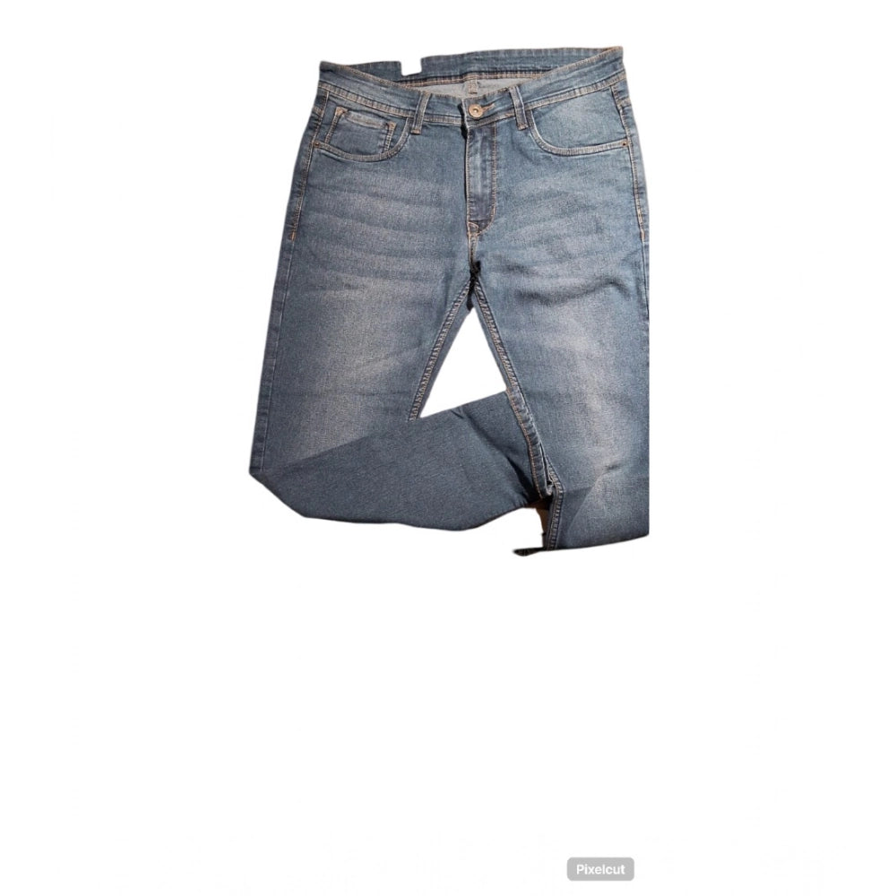 Men's Cotton Blended Solid Tapered Jeans (Blue)