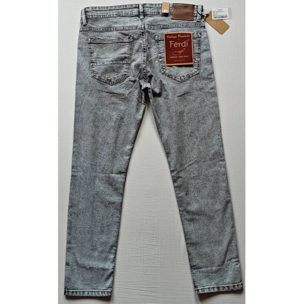 Men's Cotton Blended Solid Tapered Jeans (Grey)
